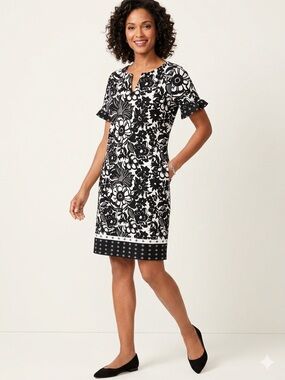 Talbots Black and White Floral Dress